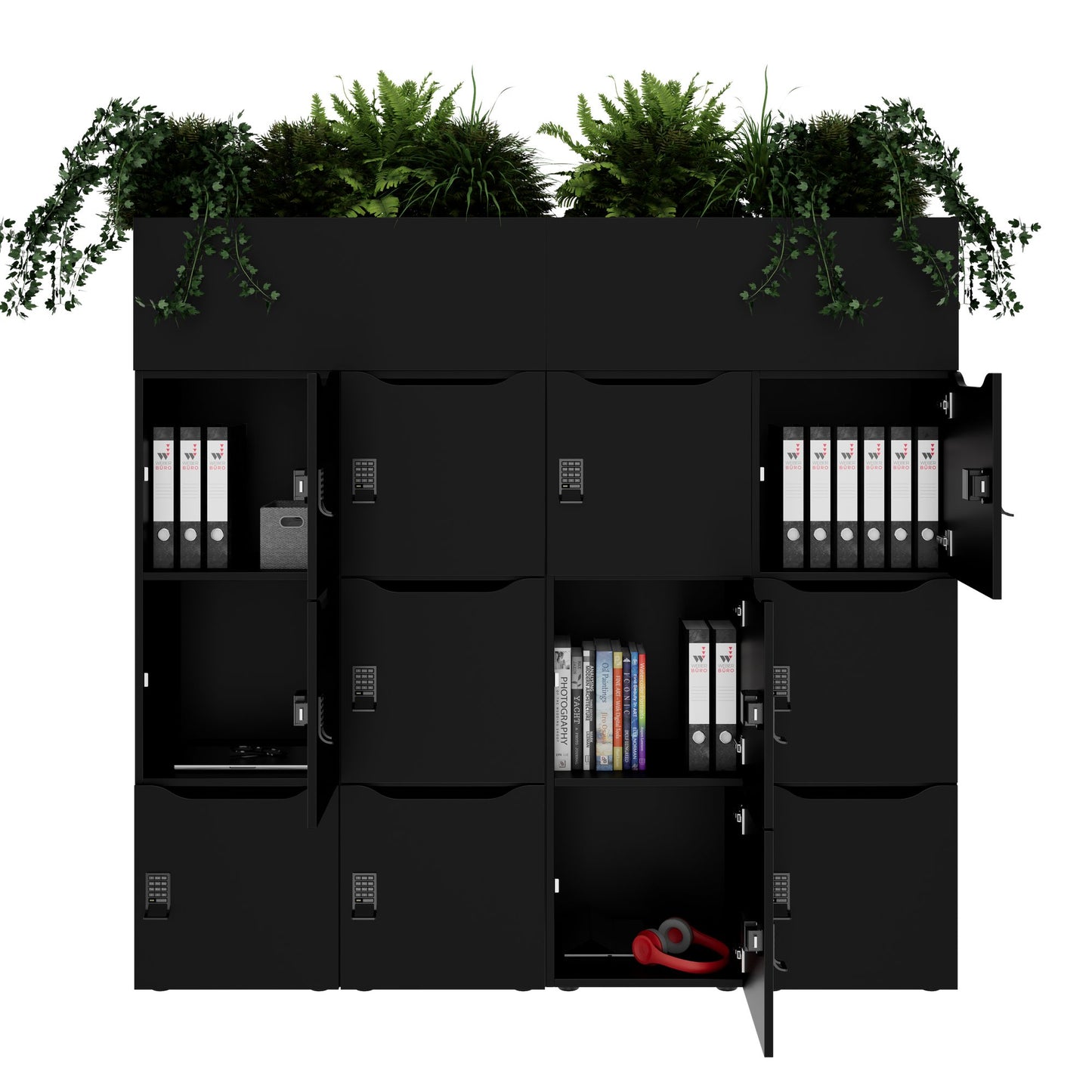 CHOICE Spind | 1800 x 1704 mm, 12 Schließfächer, Blumenkästen, Schwarz