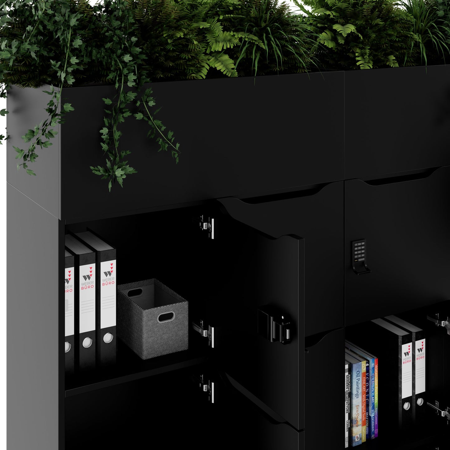 CHOICE Spind | 1800 x 1704 mm, 12 Schließfächer, Blumenkästen, Schwarz