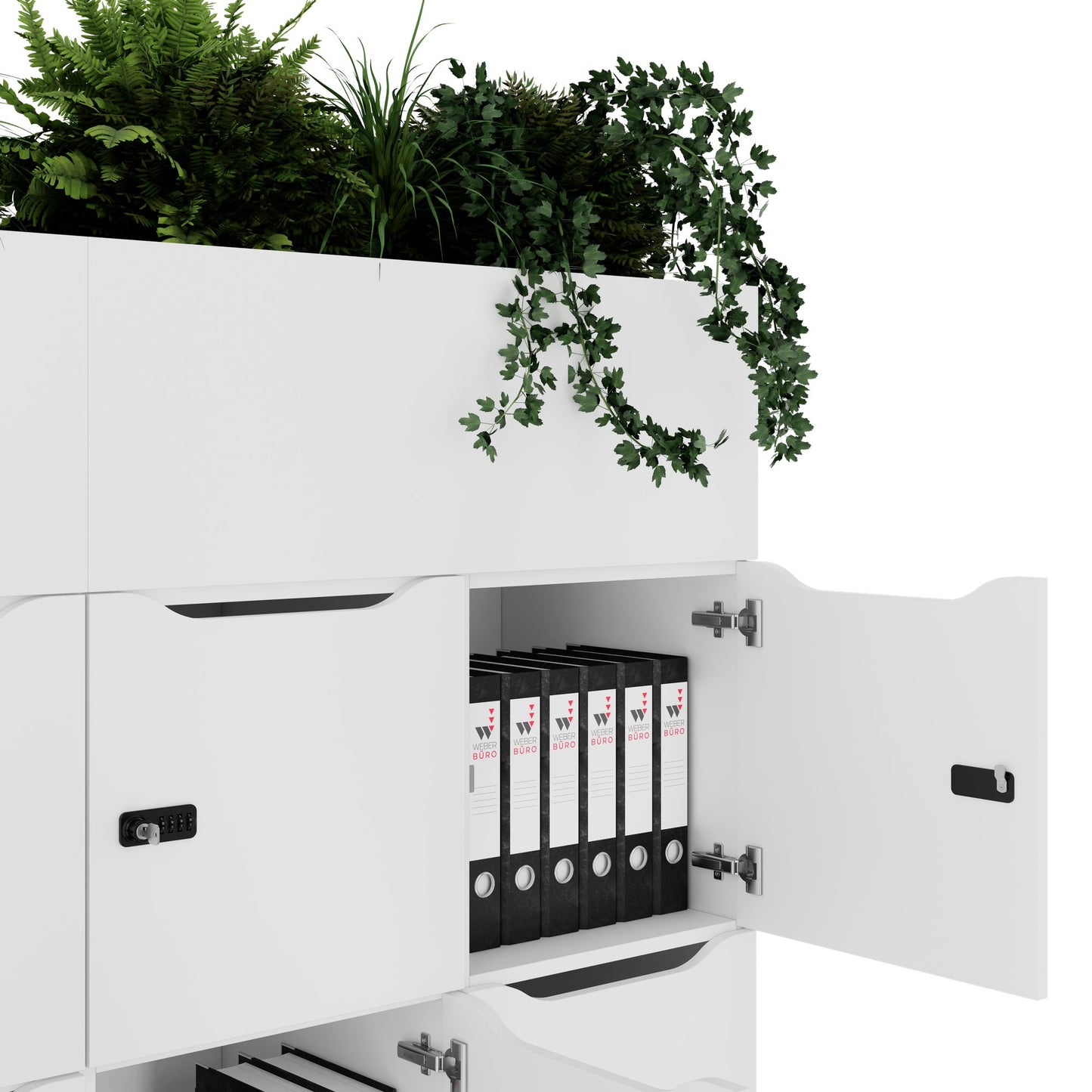 CHOICE Spind | 1800 x 1704 mm, 12 Schliessfächer, Blumenkästen, Weiss