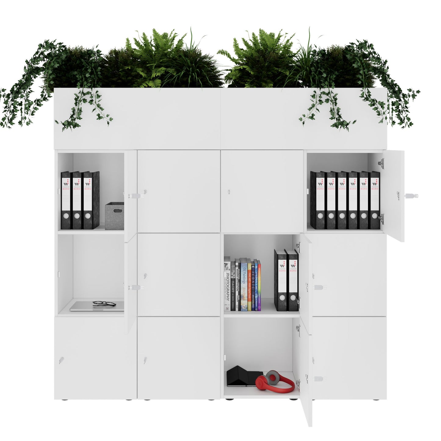 CHOICE Spind | 1800 x 1704 mm, 12 Schliessfächer, Blumenkästen, Weiss