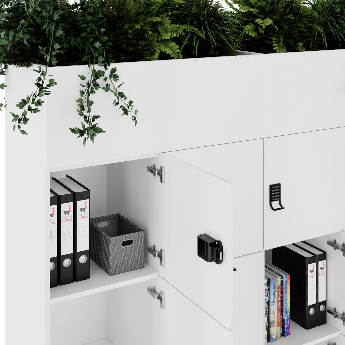 CHOICE Spind | 1800 x 1704 mm, 12 Schliessfächer, Blumenkästen, Weiss