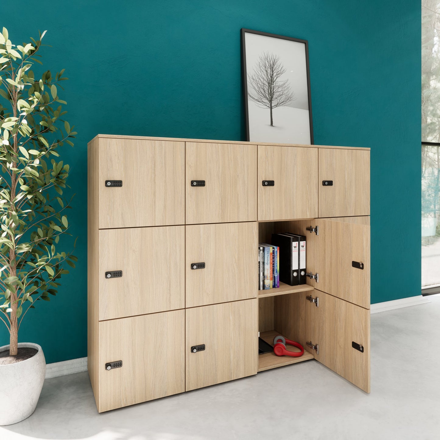 CHOICE Spind | 1804 x 1386 mm, 12 Schliessfächer, Bernsteineiche