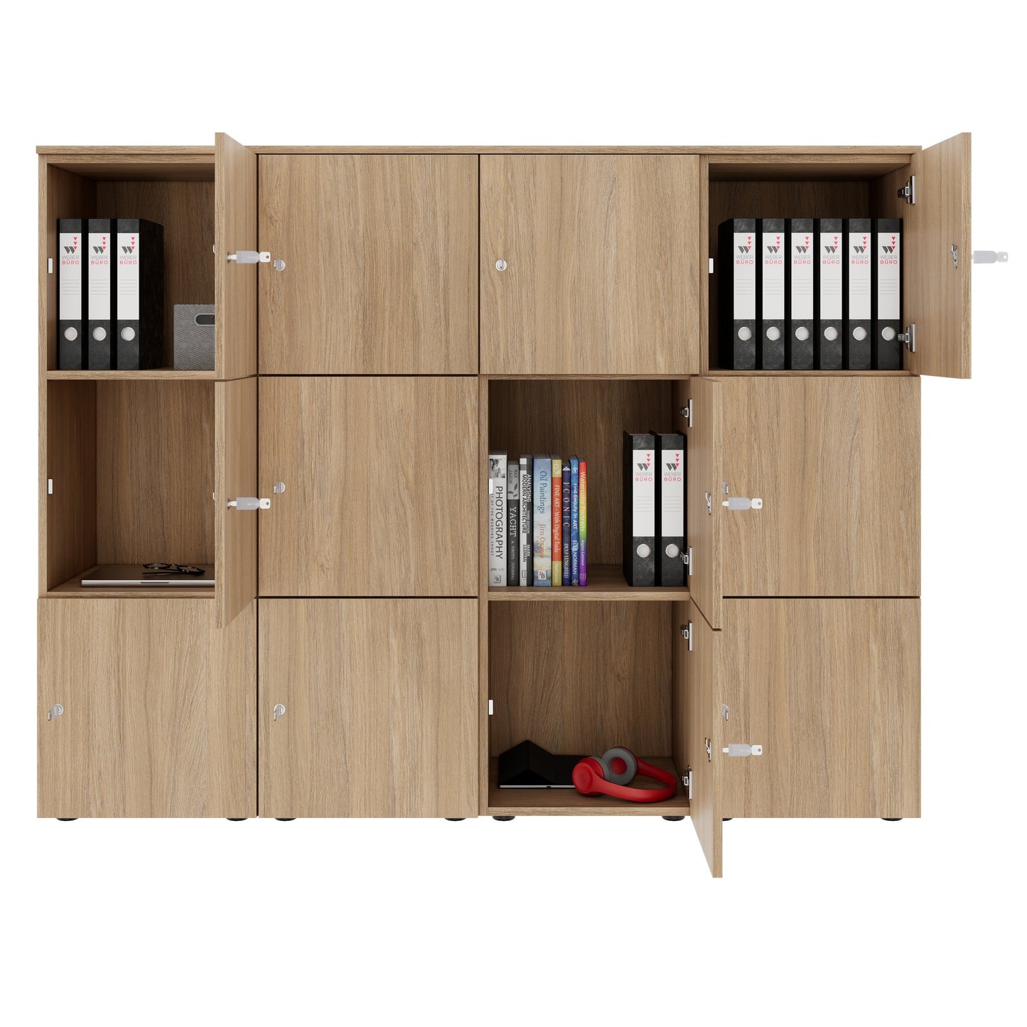 CHOICE Spind | 1804 x 1386 mm, 12 Schliessfächer, Bernsteineiche