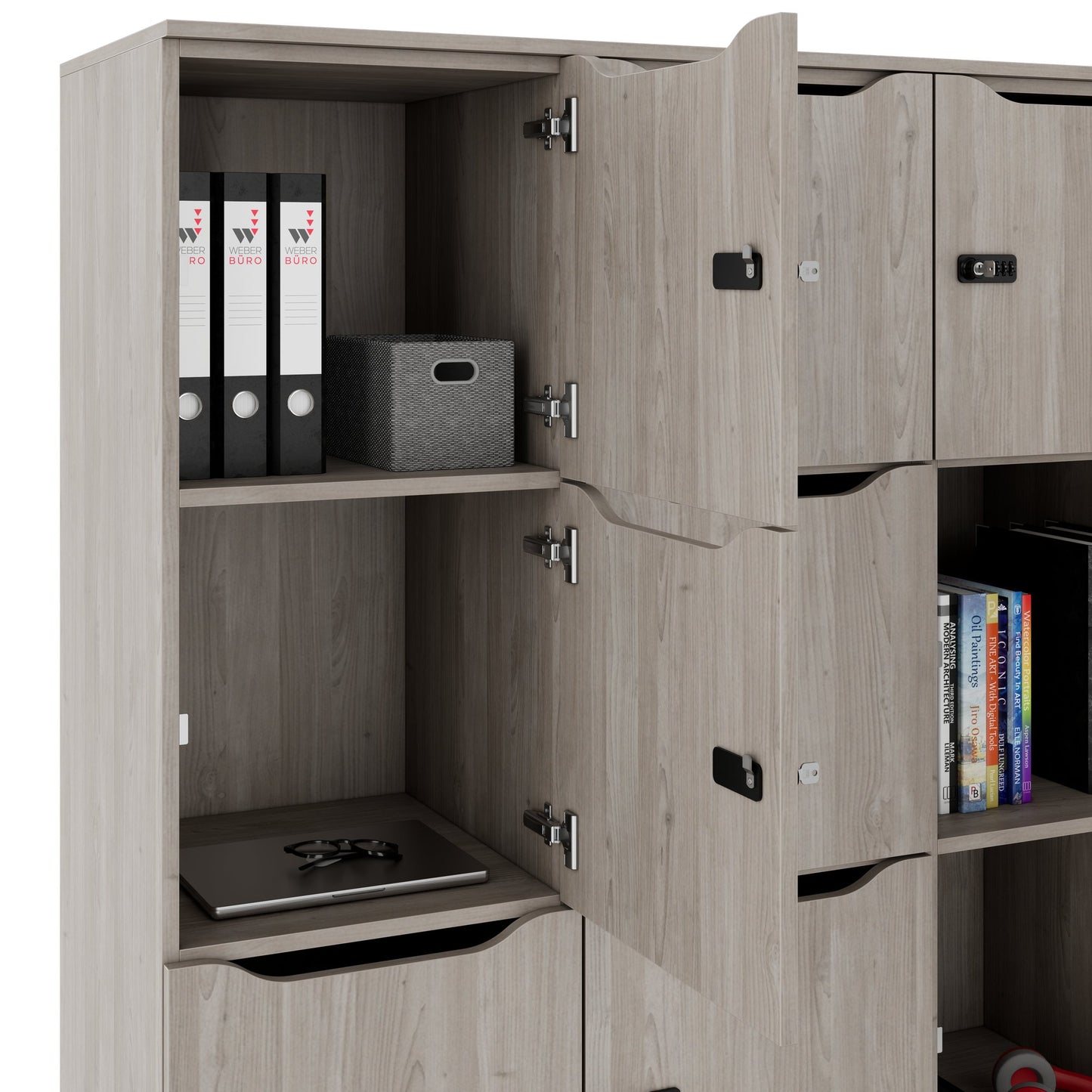 CHOICE Spind | 1804 x 1386 mm, 12 Schließfächer, Nordeiche grau