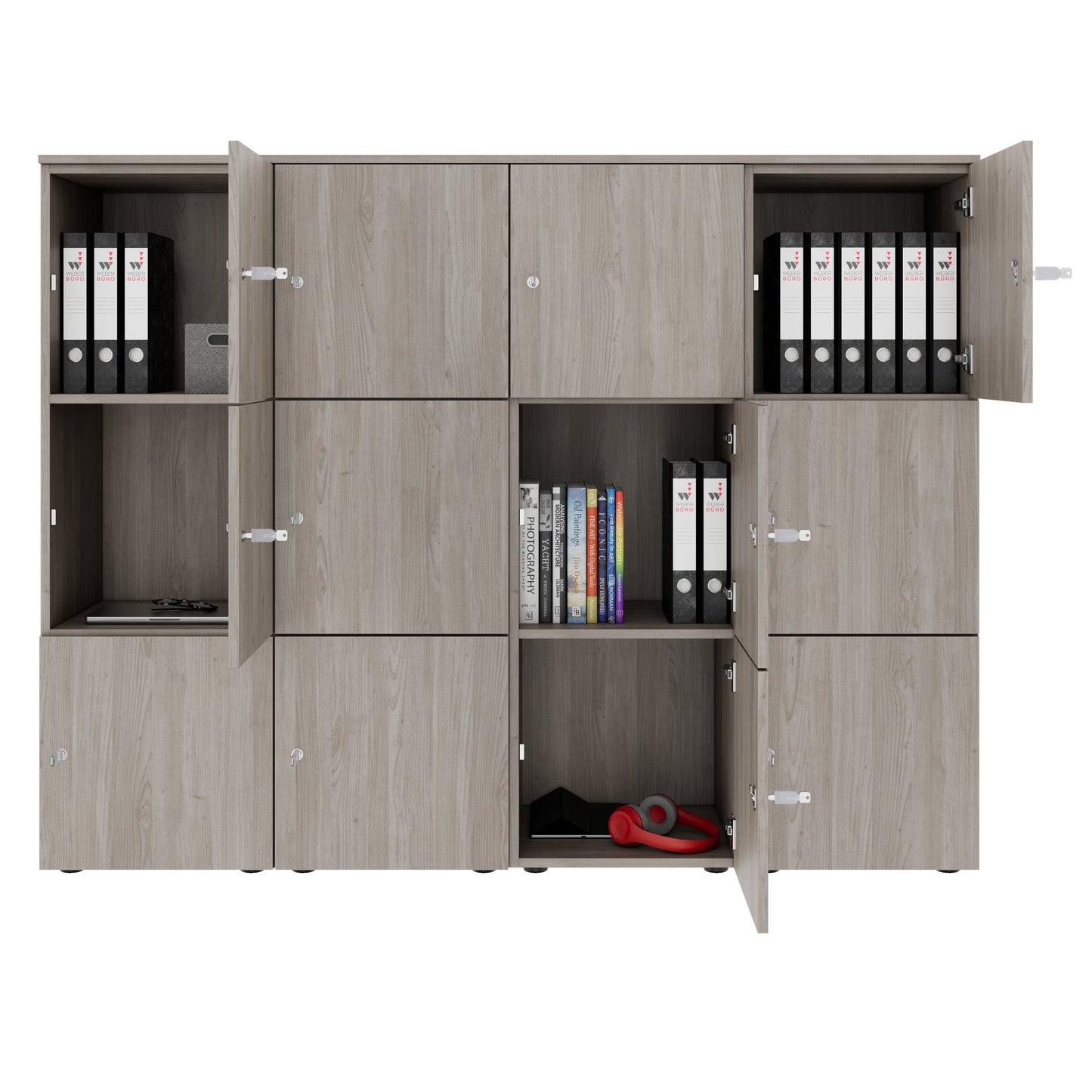 CHOICE Spind | 1804 x 1386 mm, 12 Schließfächer, Nordeiche grau