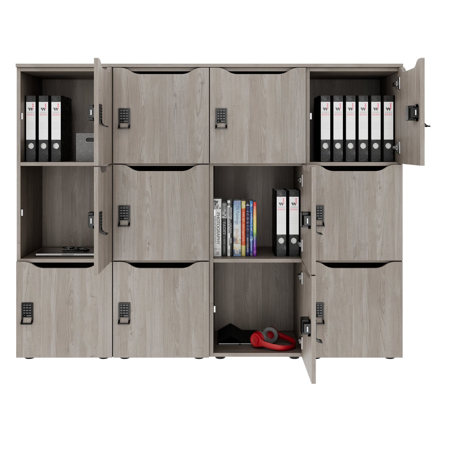 CHOICE Spind | 1804 x 1386 mm, 12 Schließfächer, Nordeiche grau