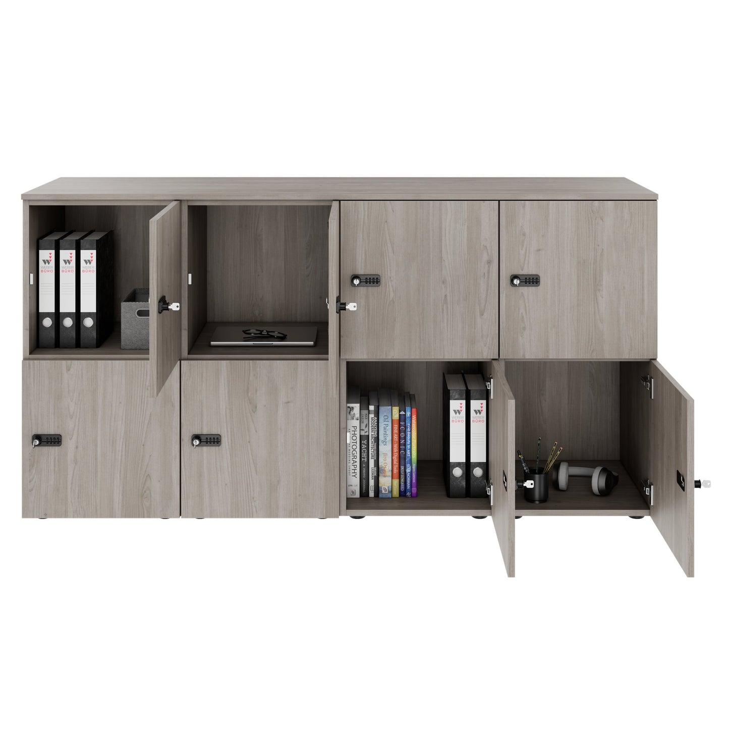 Armadietto CHOICE | 1804 x 936 mm, 8 scomparti, rovere nordico grigio