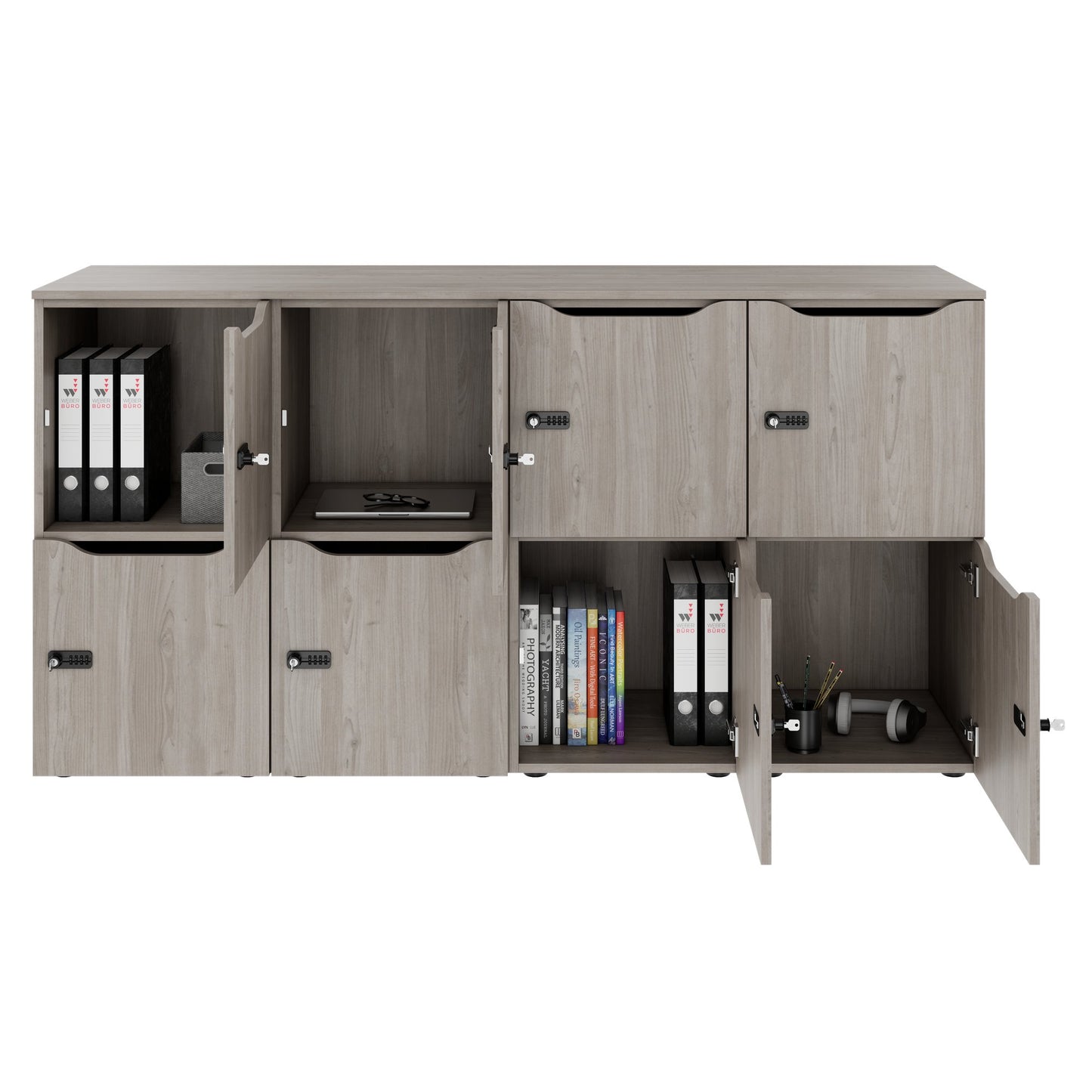 Armadietto CHOICE | 1804 x 936 mm, 8 scomparti, rovere nordico grigio