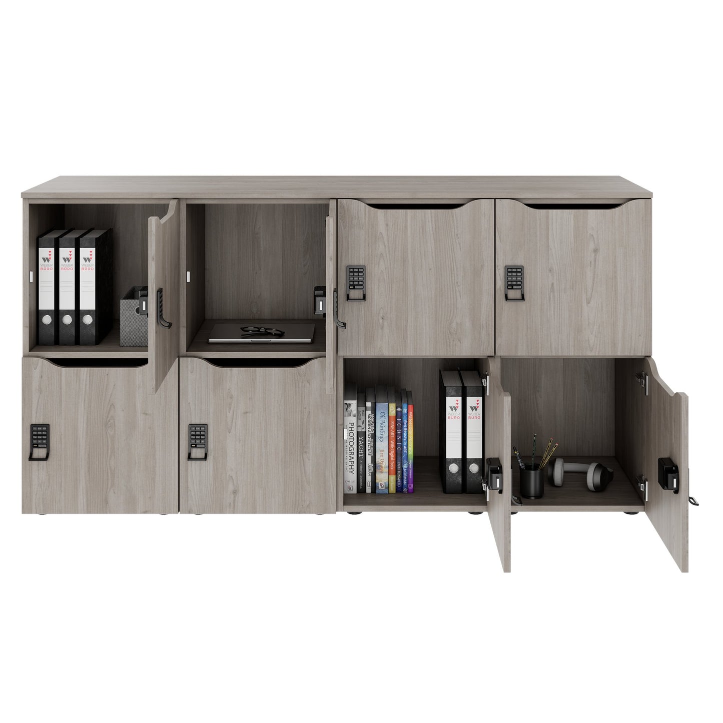 Armadietto CHOICE | 1804 x 936 mm, 8 scomparti, rovere nordico grigio