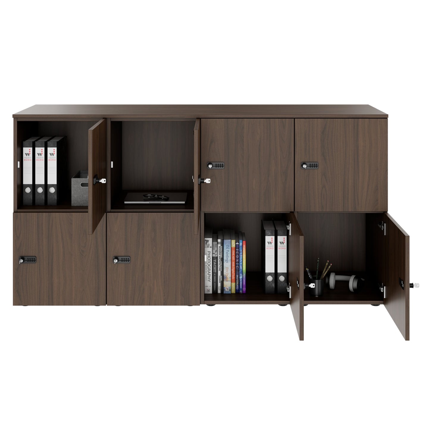 Armadietto CHOICE | 1804 x 936 mm, 8 scomparti, noce
