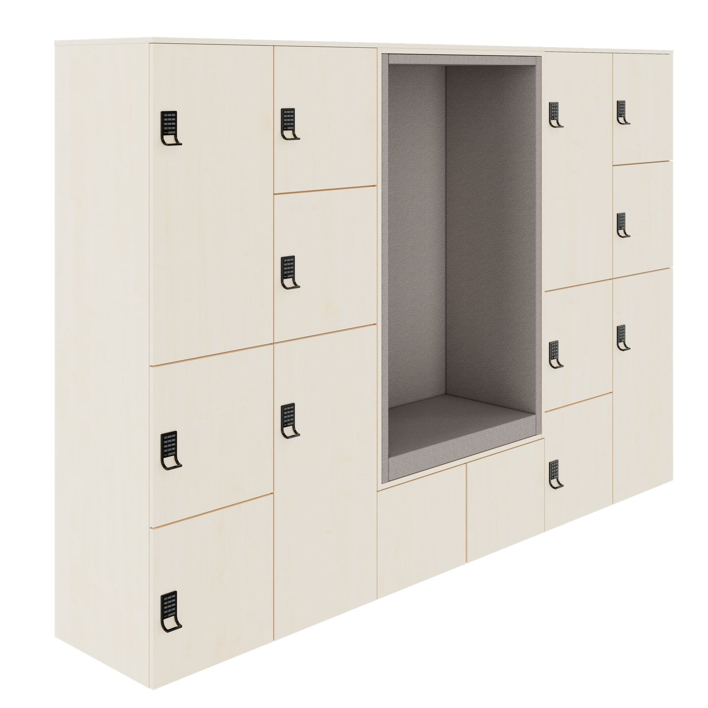 CHOICE Spind | 2706 x 1836 mm, 12 Schliessfächer, Sitznische, Ahorn