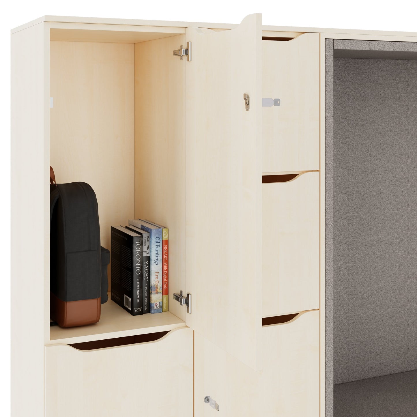 CHOICE Spind | 2706 x 1836 mm, 12 Schliessfächer, Sitznische, Ahorn