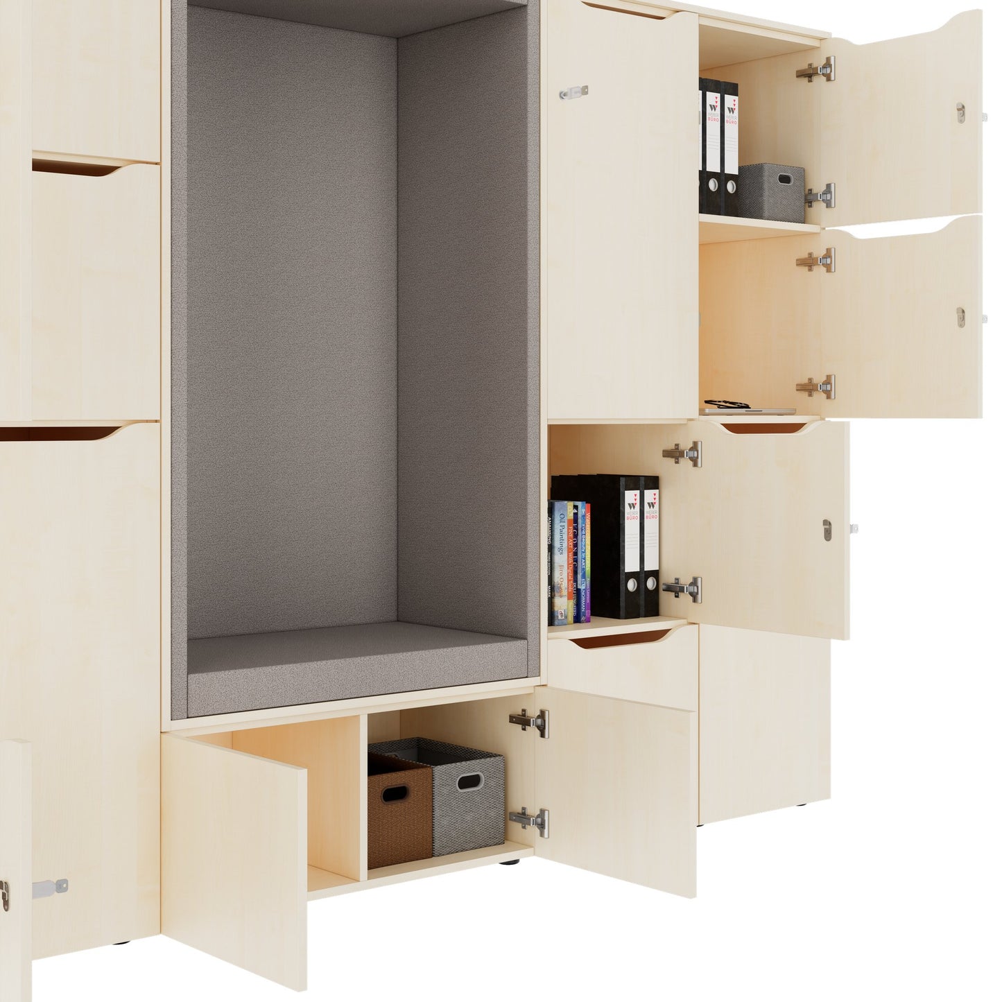 CHOICE Spind | 2706 x 1836 mm, 12 Schliessfächer, Sitznische, Ahorn