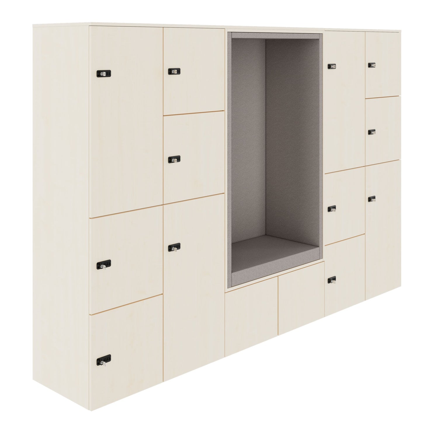 CHOICE Spind | 2706 x 1836 mm, 12 Schliessfächer, Sitznische, Ahorn