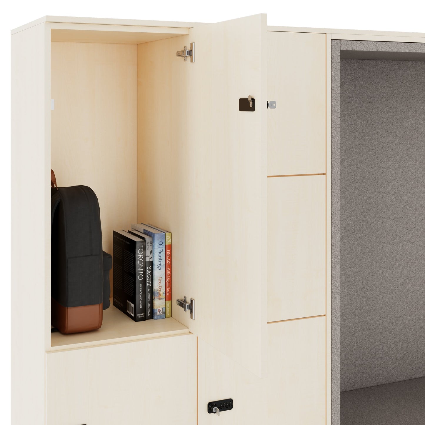 CHOICE Spind | 2706 x 1836 mm, 12 Schliessfächer, Sitznische, Ahorn