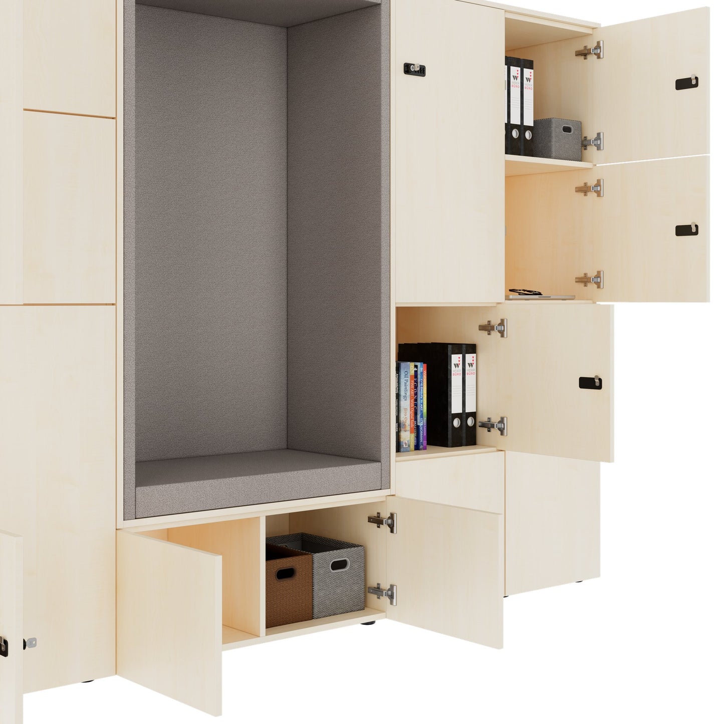 CHOICE Spind | 2706 x 1836 mm, 12 Schliessfächer, Sitznische, Ahorn