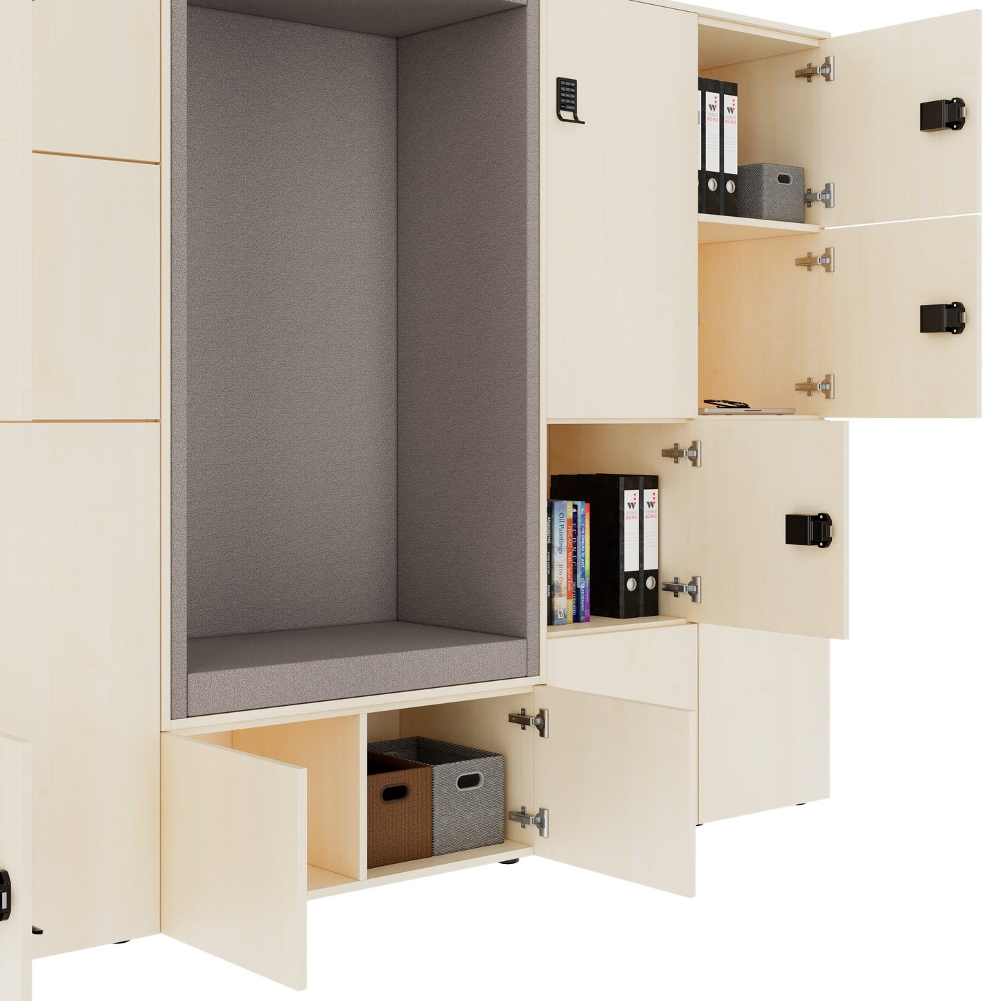 CHOICE Spind | 2706 x 1836 mm, 12 Schliessfächer, Sitznische, Ahorn