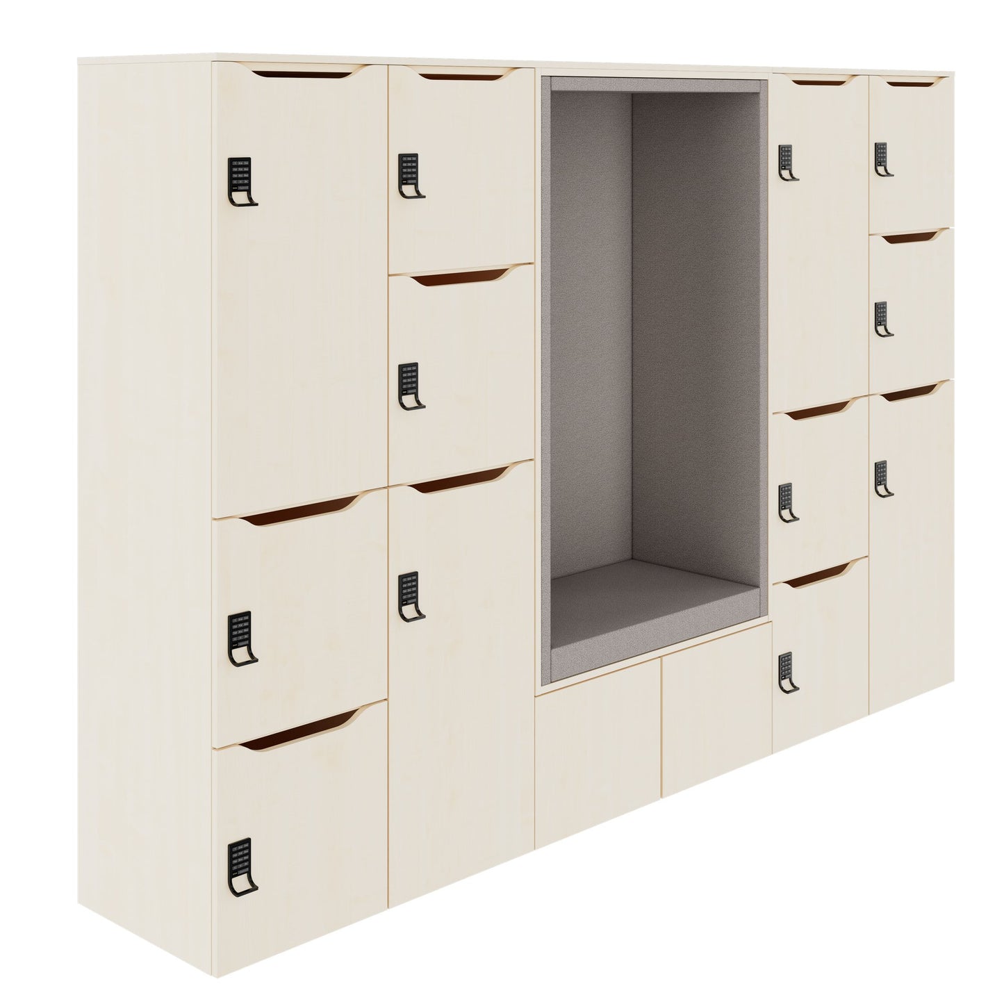 CHOICE Spind | 2706 x 1836 mm, 12 Schliessfächer, Sitznische, Ahorn