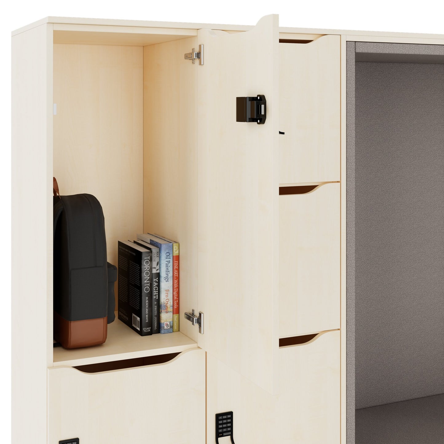 CHOICE Spind | 2706 x 1836 mm, 12 Schliessfächer, Sitznische, Ahorn