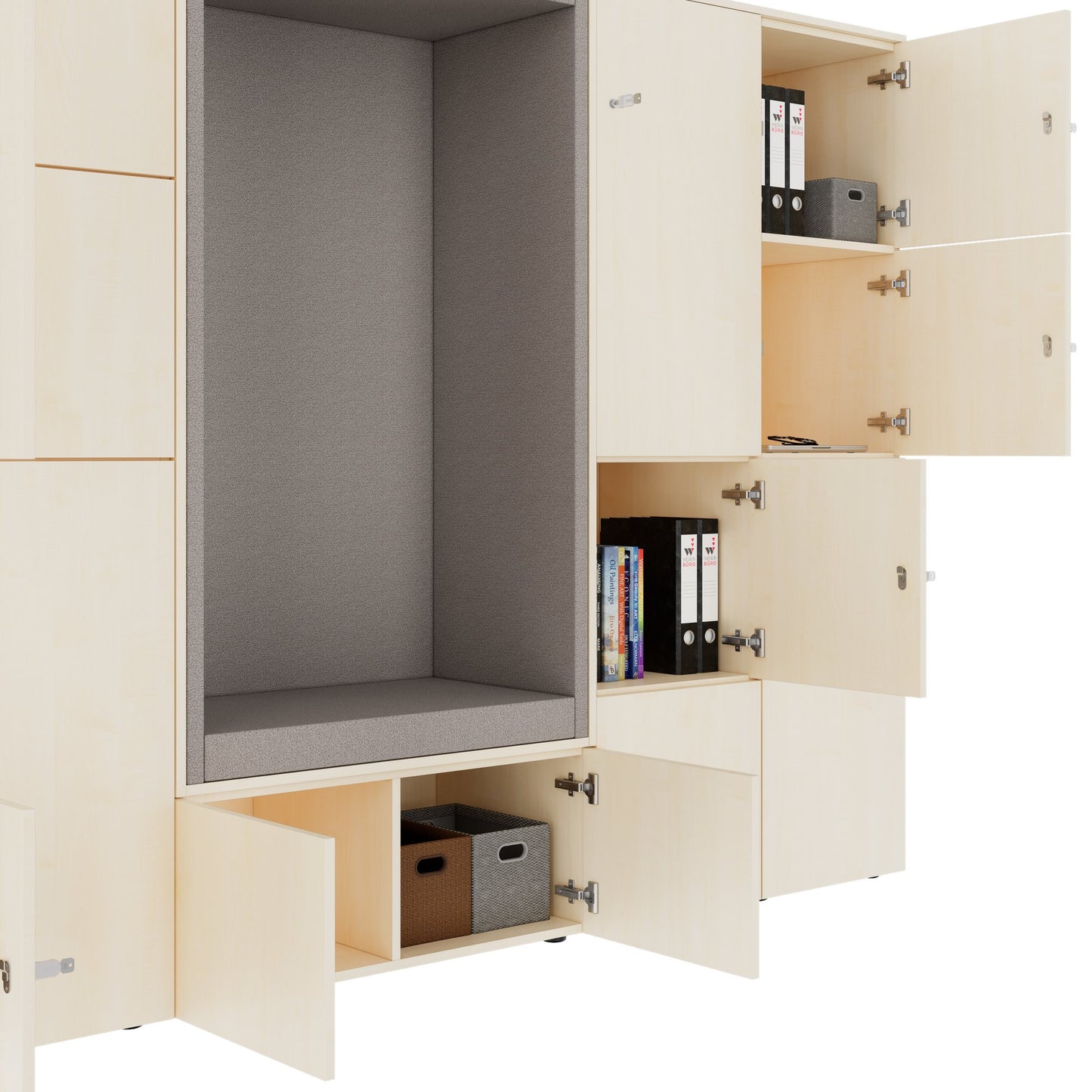 CHOICE Spind | 2706 x 1836 mm, 12 Schliessfächer, Sitznische, Ahorn