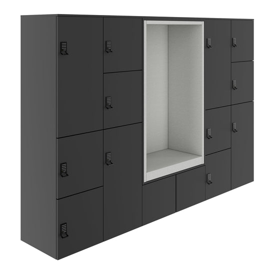 CHOICE Spind | 2706 x 1836 mm, 12 Schliessfächer, Sitznische, Anthrazit