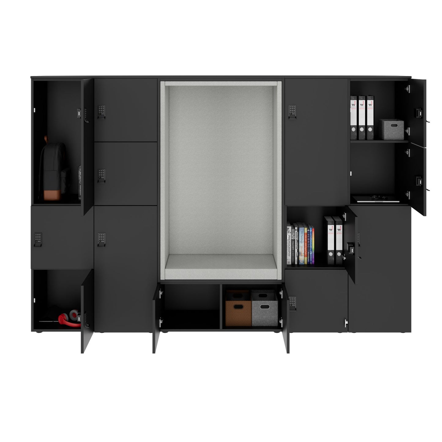 CHOICE Spind | 2706 x 1836 mm, 12 Schliessfächer, Sitznische, Anthrazit
