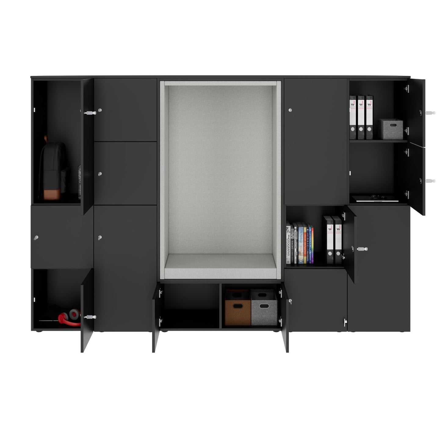 CHOICE Spind | 2706 x 1836 mm, 12 Schliessfächer, Sitznische, Anthrazit