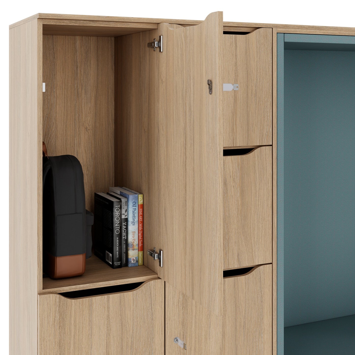 CHOICE Spind | 2706 x 1836 mm, 12 Schliessfächer, Sitznische, Bernsteineiche