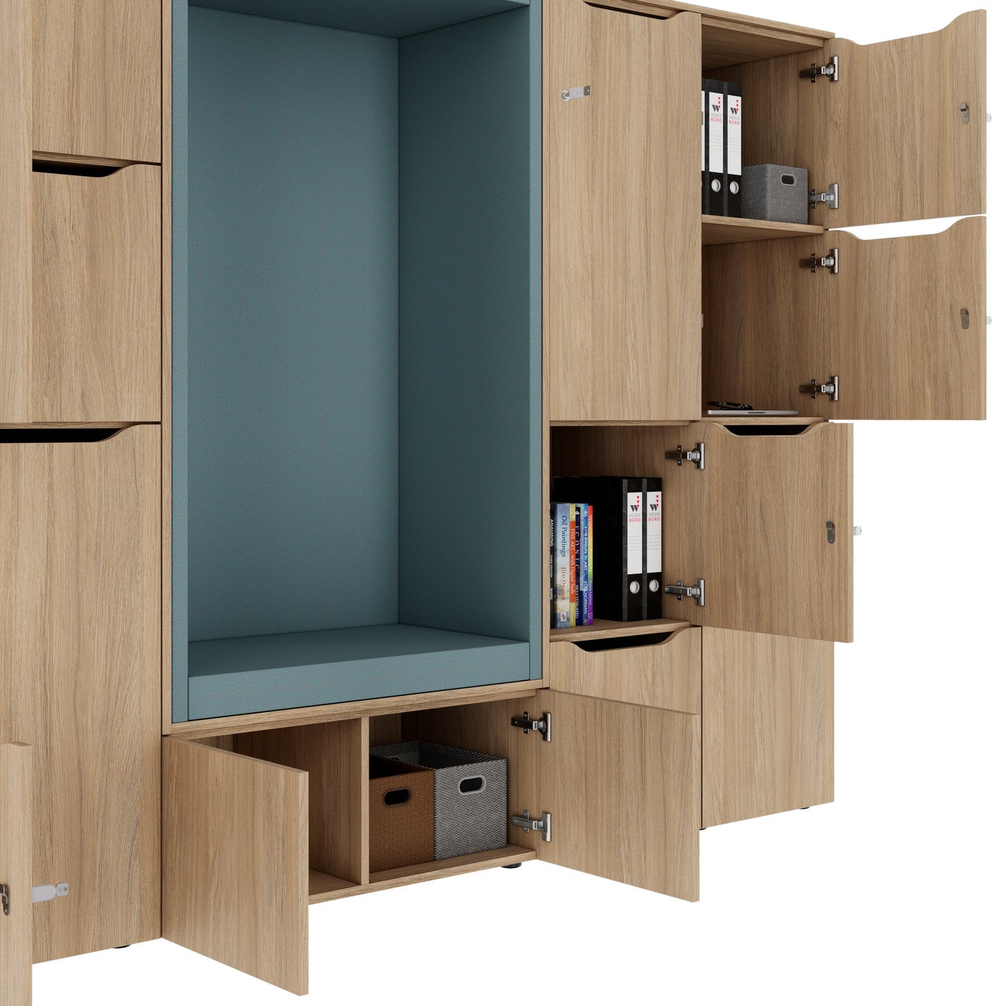 CHOICE Spind | 2706 x 1836 mm, 12 Schliessfächer, Sitznische, Bernsteineiche
