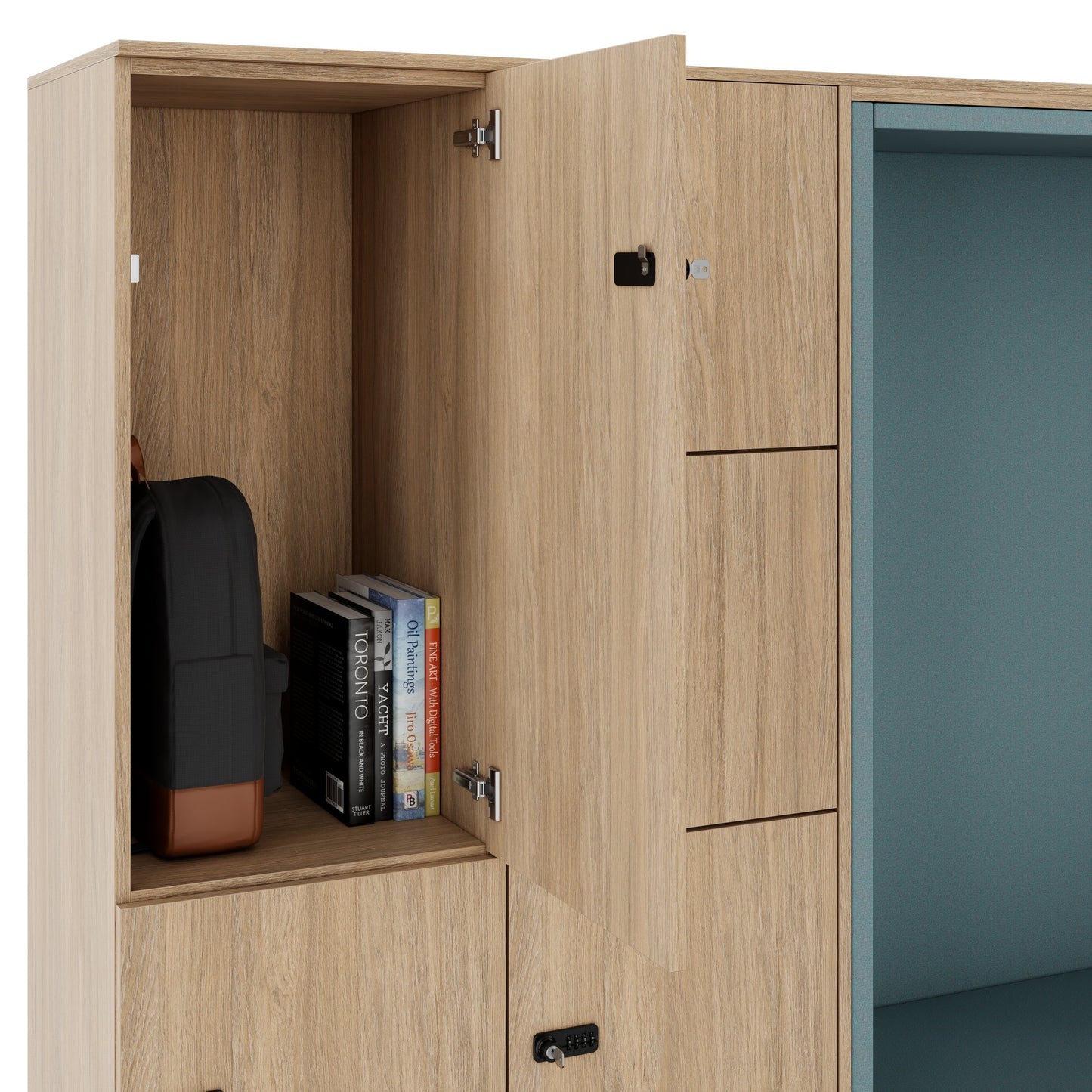 CHOICE Spind | 2706 x 1836 mm, 12 Schliessfächer, Sitznische, Bernsteineiche