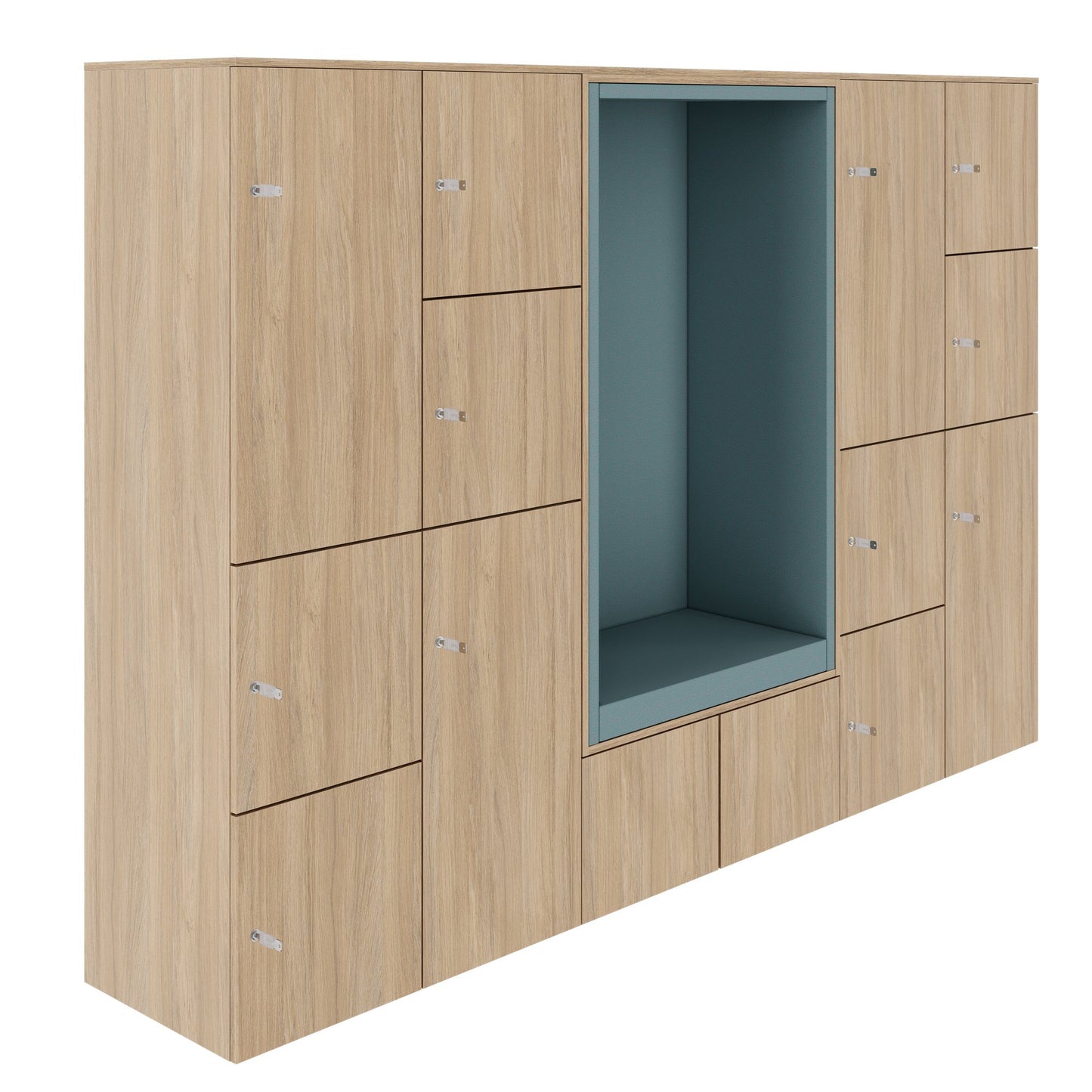 CHOICE Spind | 2706 x 1836 mm, 12 Schliessfächer, Sitznische, Bernsteineiche