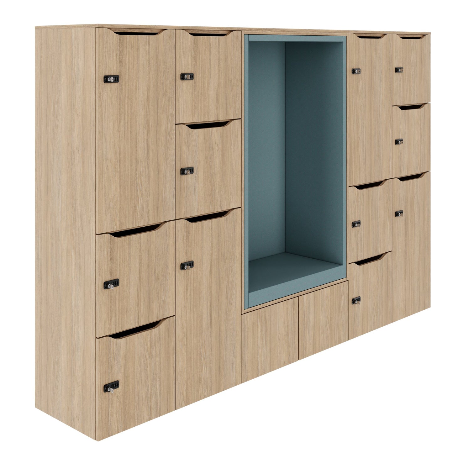 CHOICE Spind | 2706 x 1836 mm, 12 Schliessfächer, Sitznische, Bernsteineiche