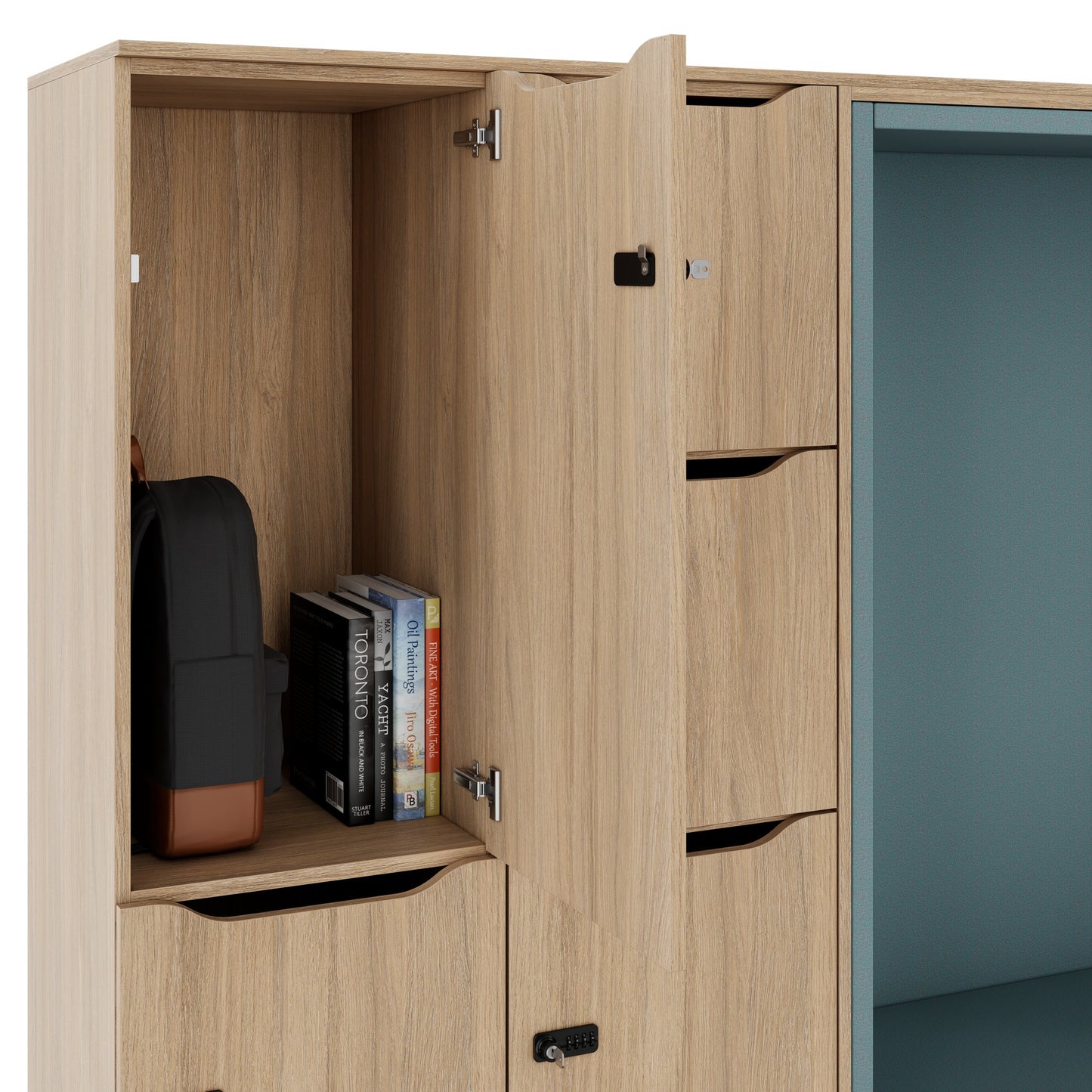 CHOICE Spind | 2706 x 1836 mm, 12 Schliessfächer, Sitznische, Bernsteineiche