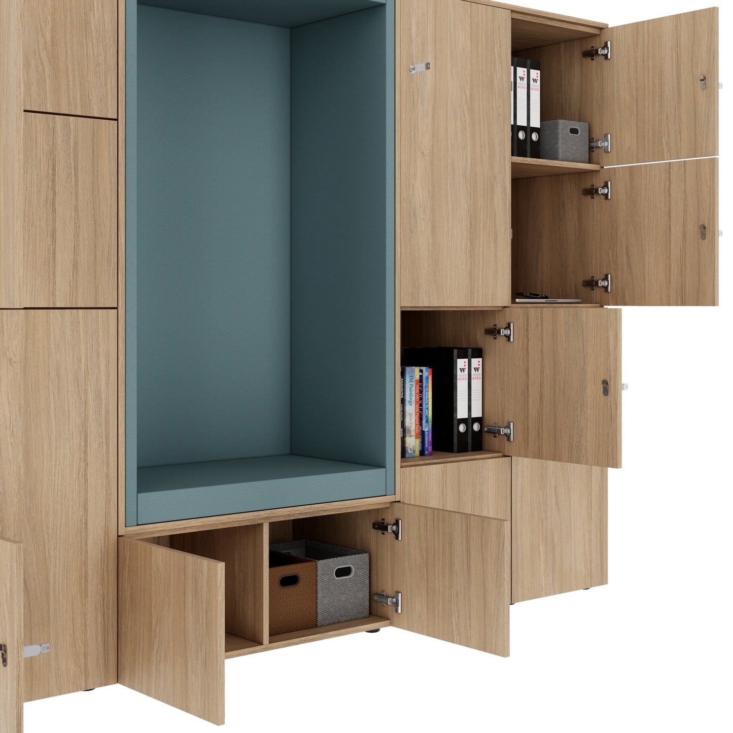 CHOICE Spind | 2706 x 1836 mm, 12 Schliessfächer, Sitznische, Bernsteineiche