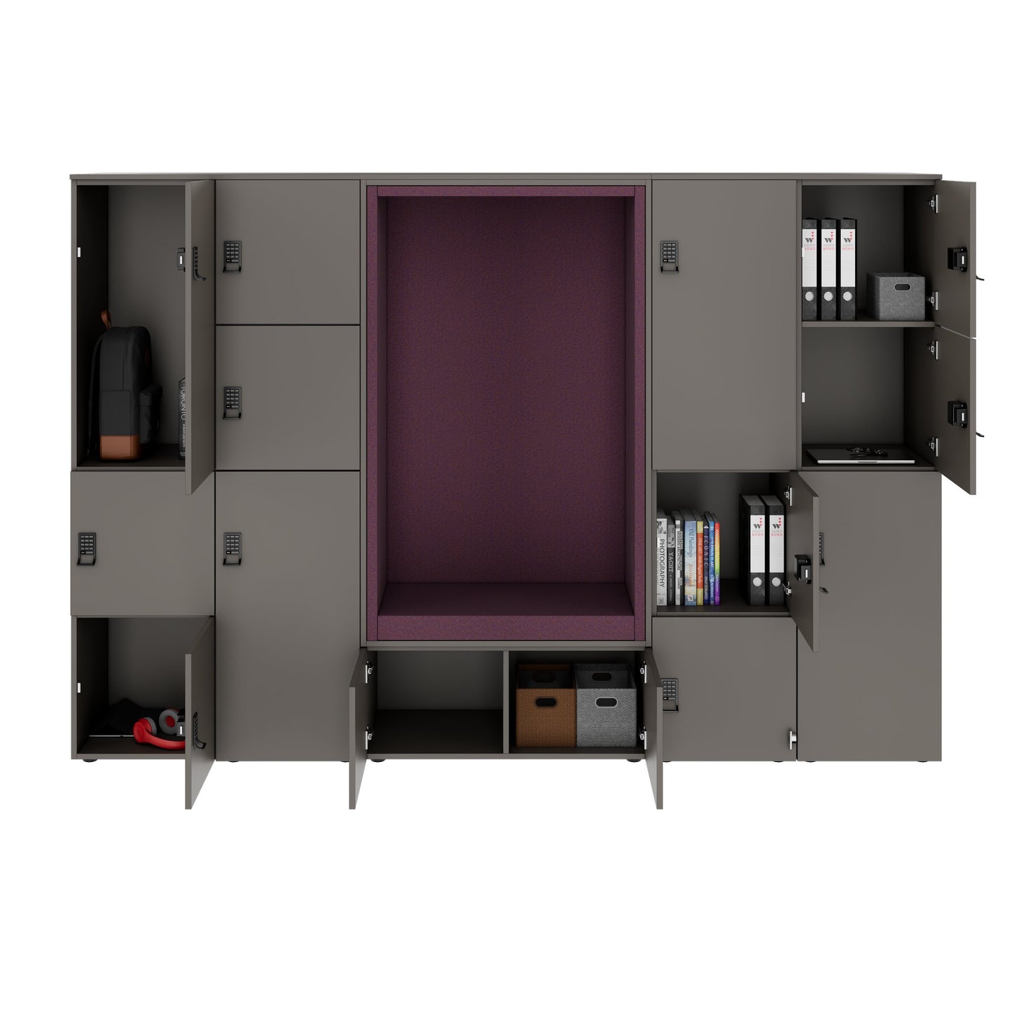 CHOICE Spind | 2706 x 1836 mm, 12 Schliessfächer, Sitznische, Cubanitgrau