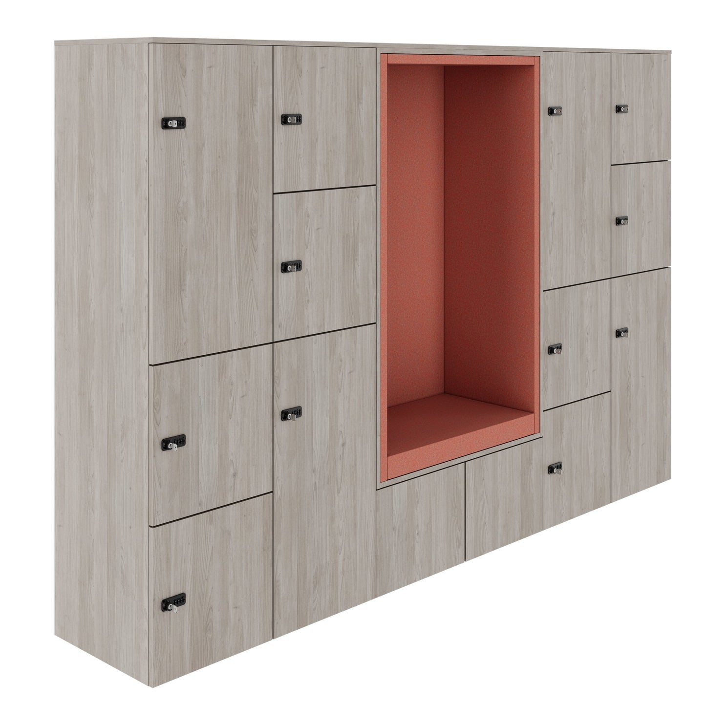 CHOICE Spind | 2706 x 1836 mm, 12 Schliessfächer, Sitznische, Nordeiche grau