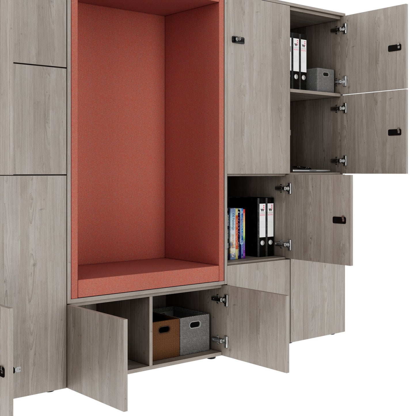 CHOICE Spind | 2706 x 1836 mm, 12 Schliessfächer, Sitznische, Nordeiche grau