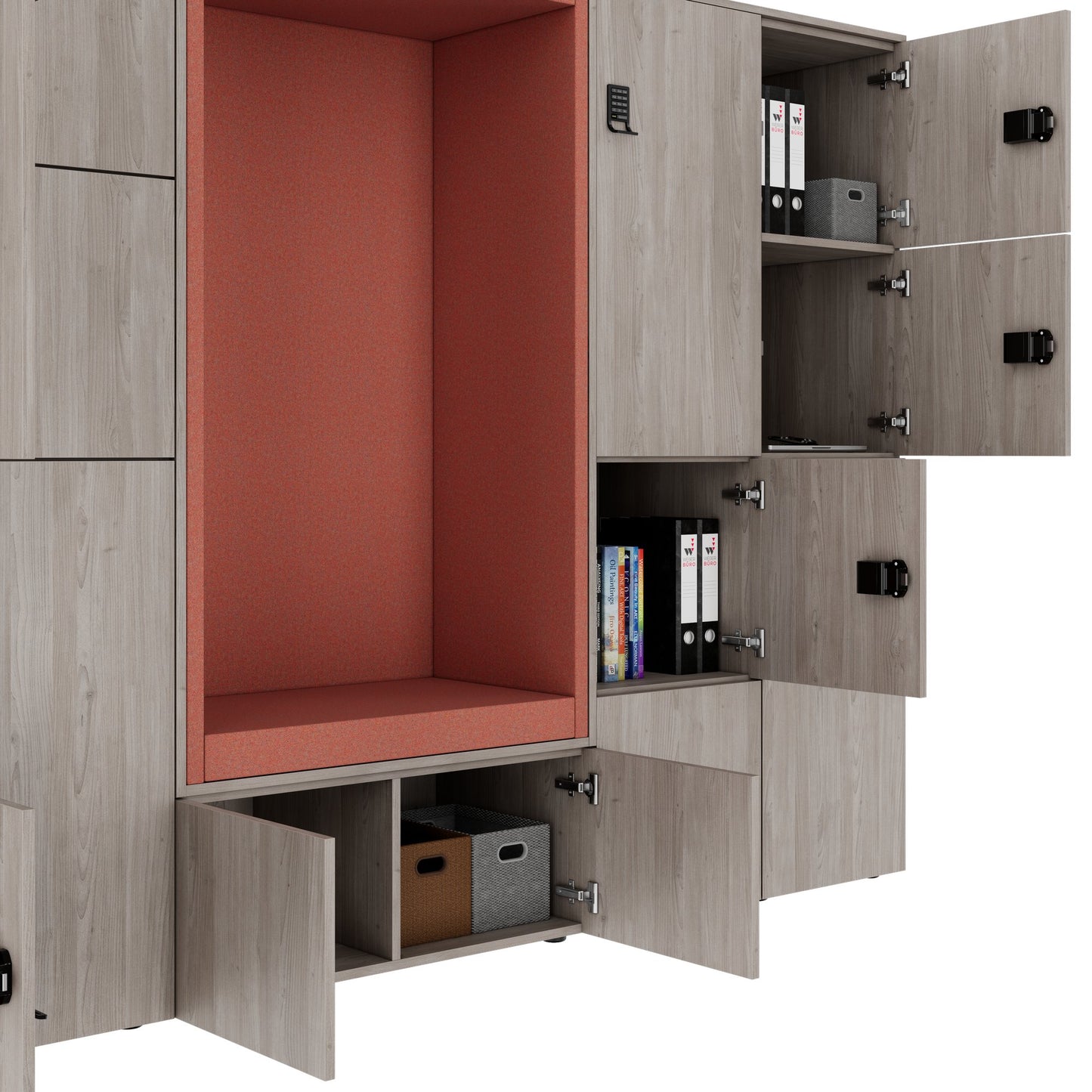 CHOICE Spind | 2706 x 1836 mm, 12 Schliessfächer, Sitznische, Nordeiche grau