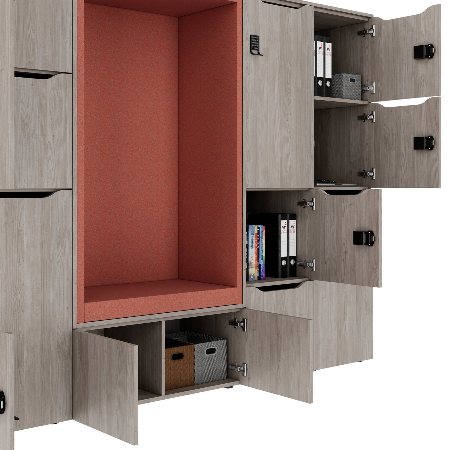 CHOICE Spind | 2706 x 1836 mm, 12 Schliessfächer, Sitznische, Nordeiche grau