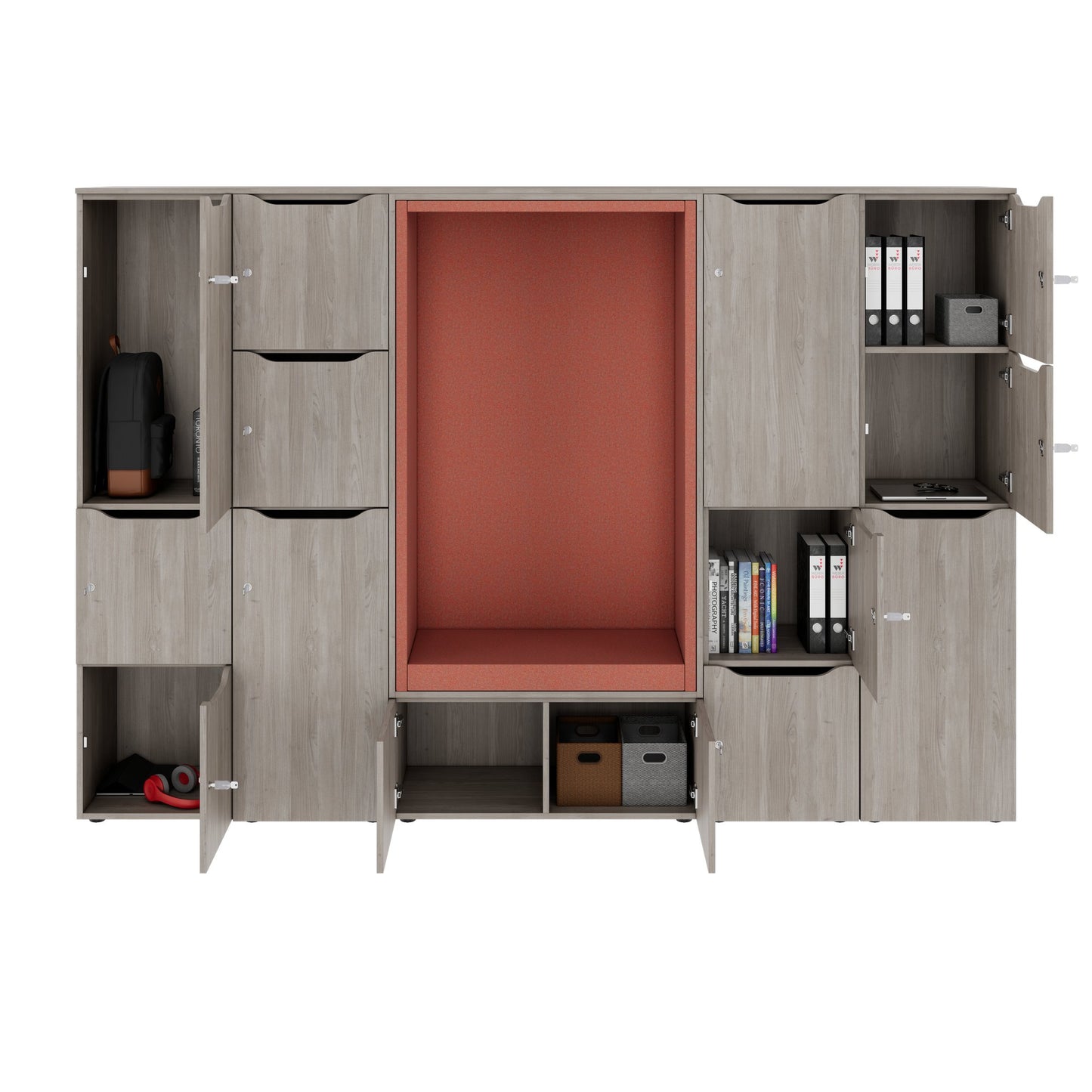 CHOICE Spind | 2706 x 1836 mm, 12 Schliessfächer, Sitznische, Nordeiche grau