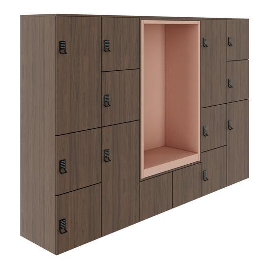 CHOICE Spind | 2706 x 1836 mm, 12 Schliessfächer, Sitznische, Nussbaum