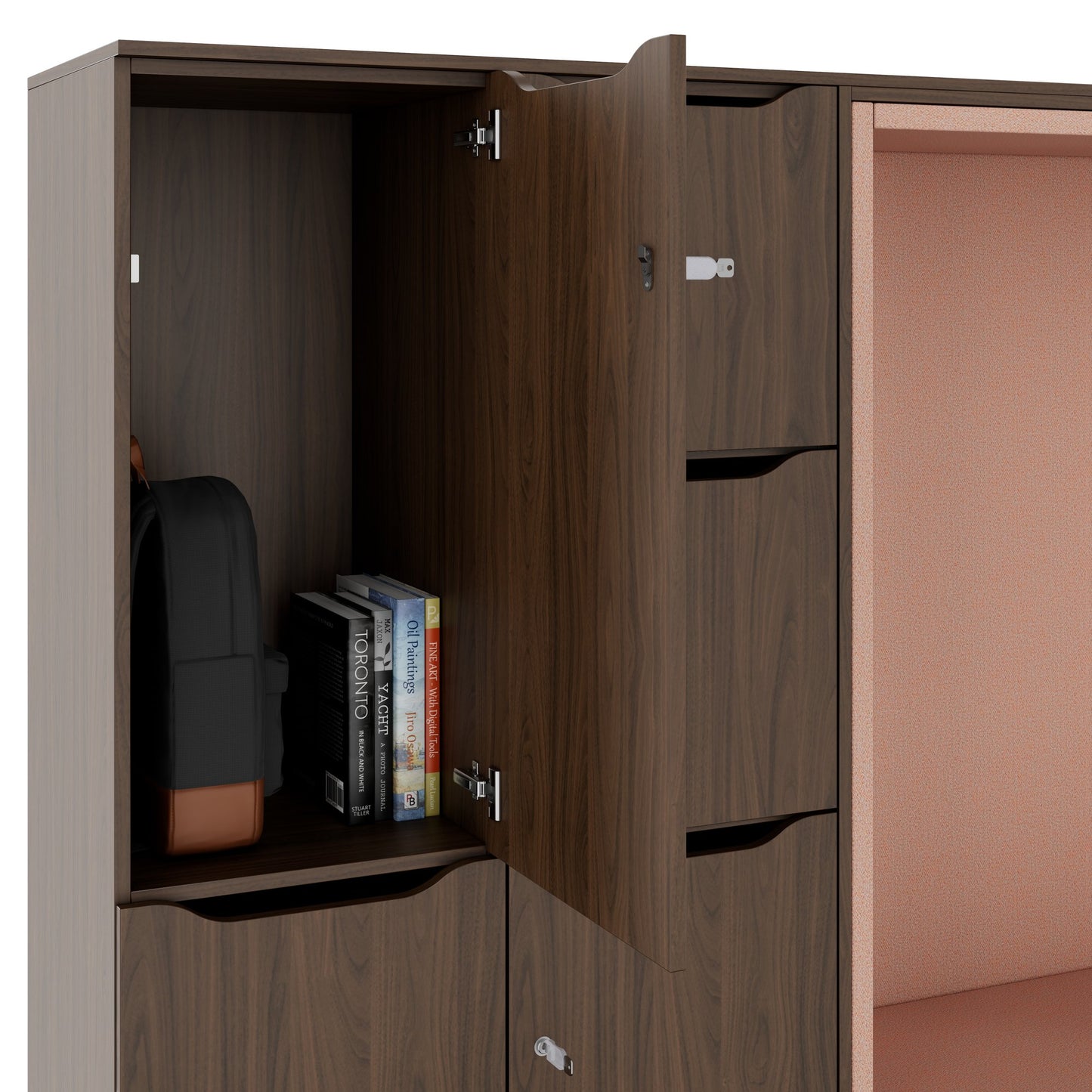 CHOICE Spind | 2706 x 1836 mm, 12 Schliessfächer, Sitznische, Nussbaum