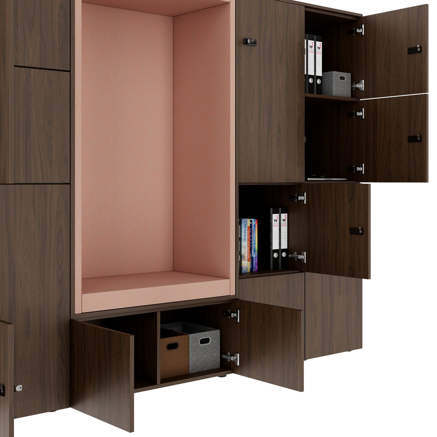 CHOICE Spind | 2706 x 1836 mm, 12 Schliessfächer, Sitznische, Nussbaum