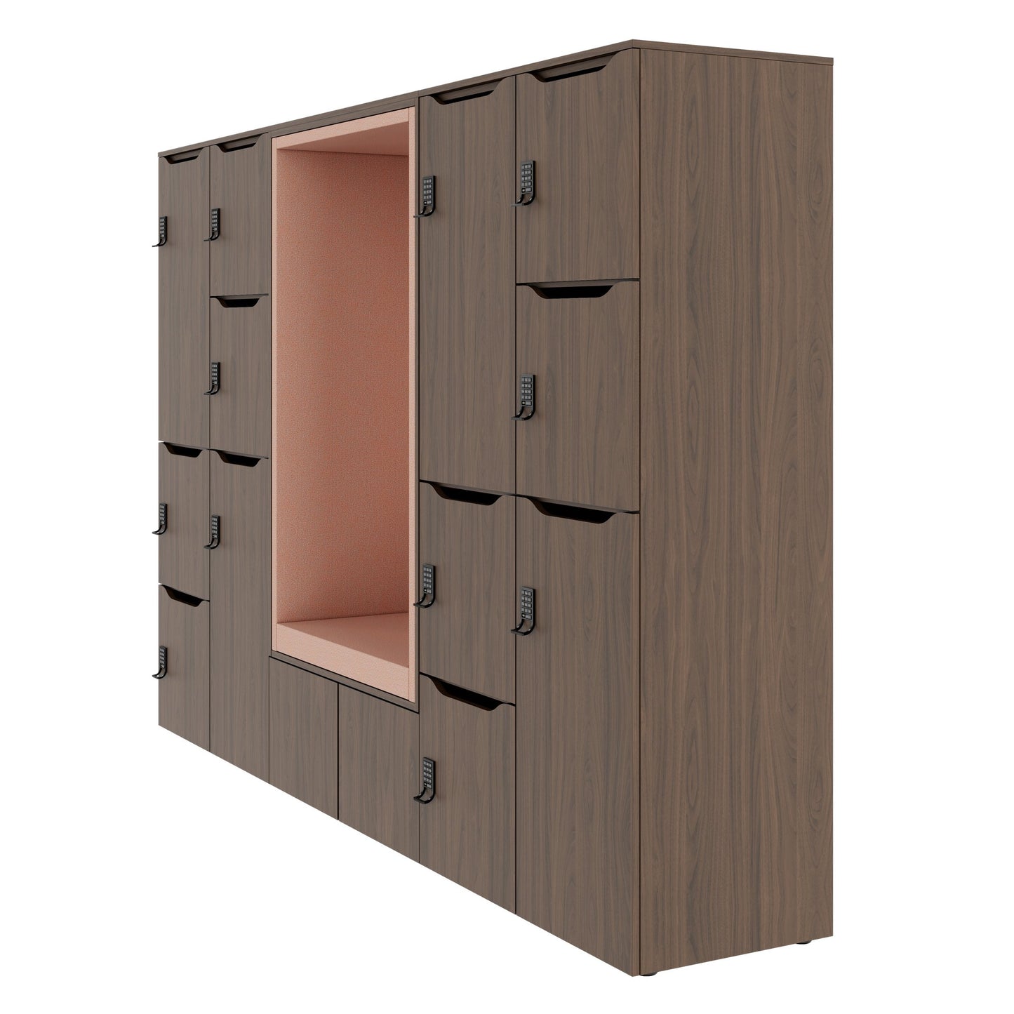 CHOICE Spind | 2706 x 1836 mm, 12 Schliessfächer, Sitznische, Nussbaum