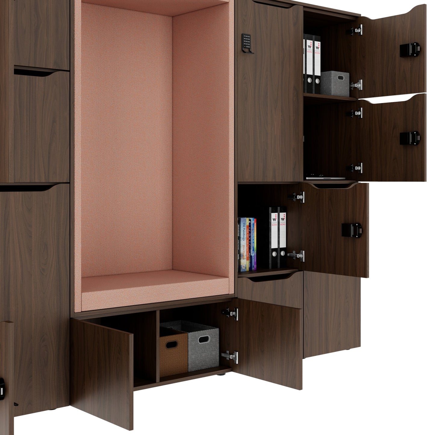 CHOICE Spind | 2706 x 1836 mm, 12 Schliessfächer, Sitznische, Nussbaum