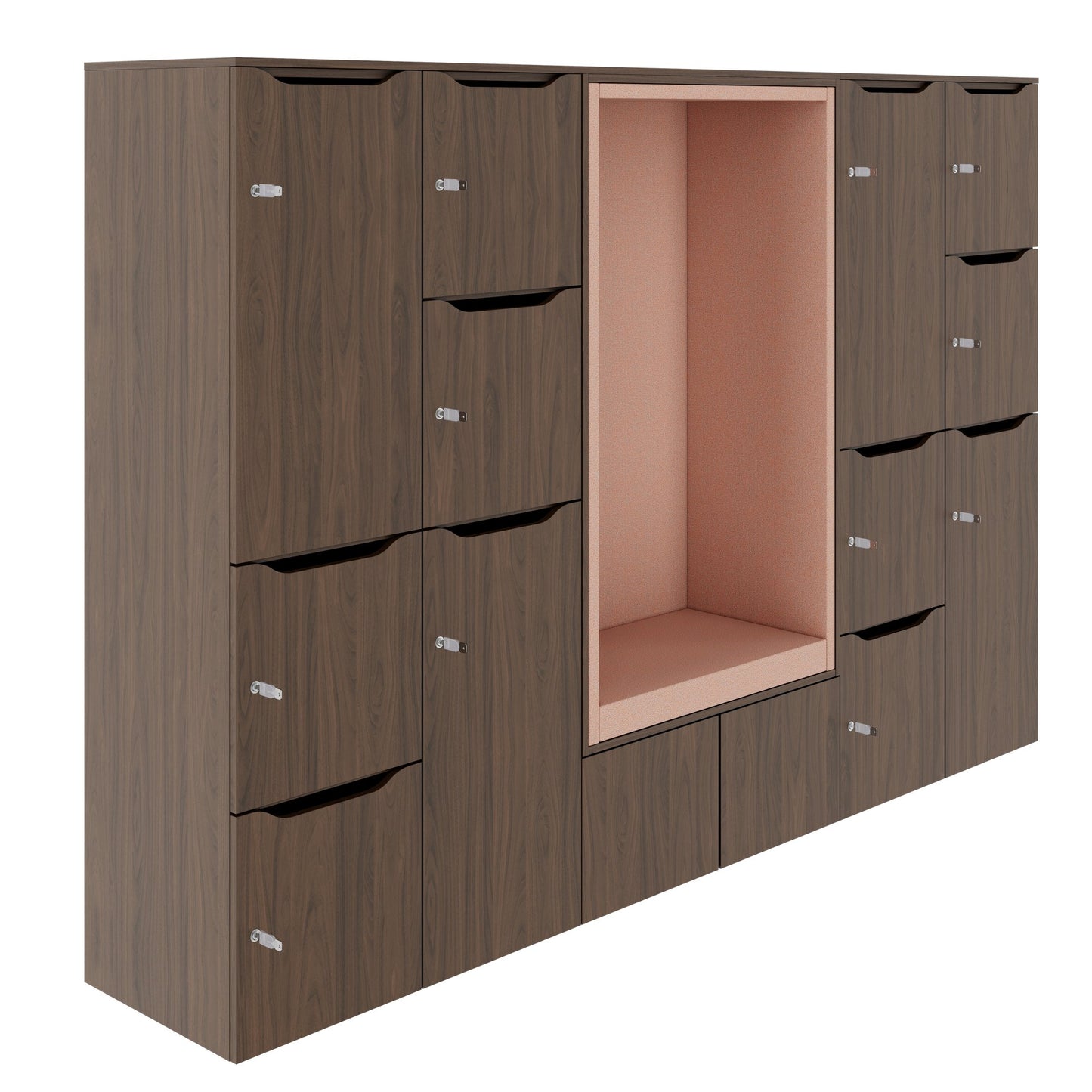 CHOICE Spind | 2706 x 1836 mm, 12 Schliessfächer, Sitznische, Nussbaum