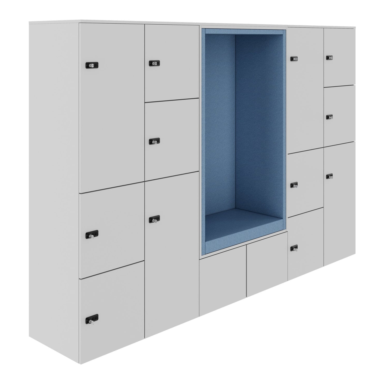 CHOICE Spind | 2706 x 1836 mm, 12 Schliessfächer, Sitznische, Perlgrau