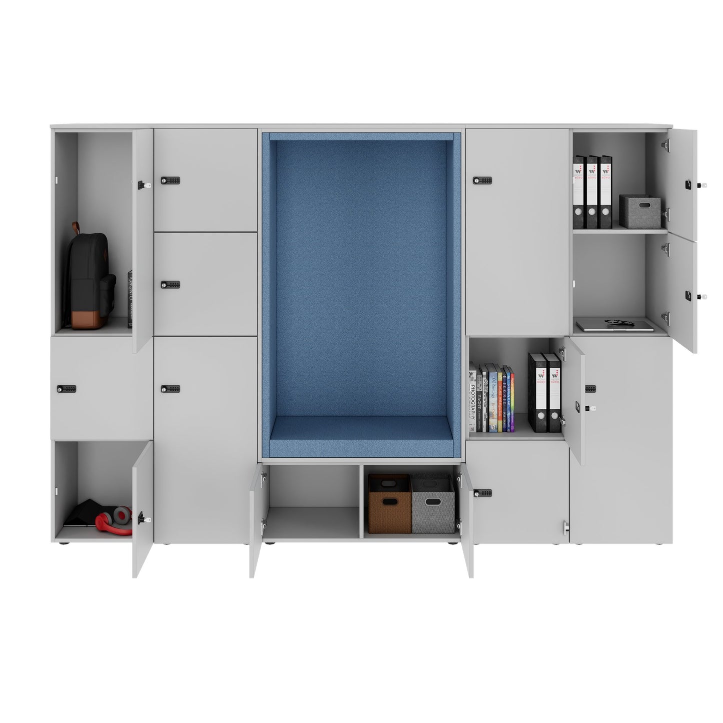 CHOICE Spind | 2706 x 1836 mm, 12 Schliessfächer, Sitznische, Perlgrau
