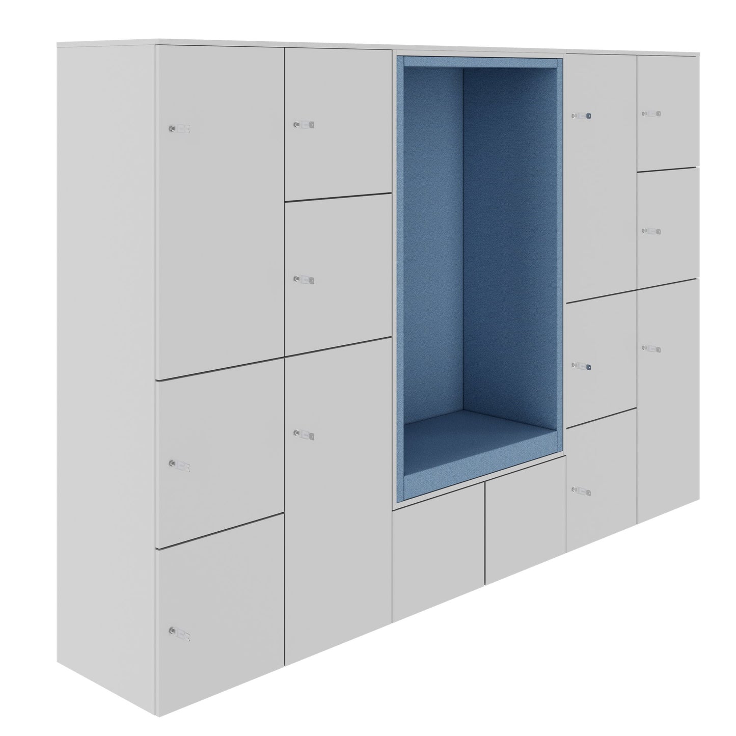 CHOICE Spind | 2706 x 1836 mm, 12 Schliessfächer, Sitznische, Perlgrau
