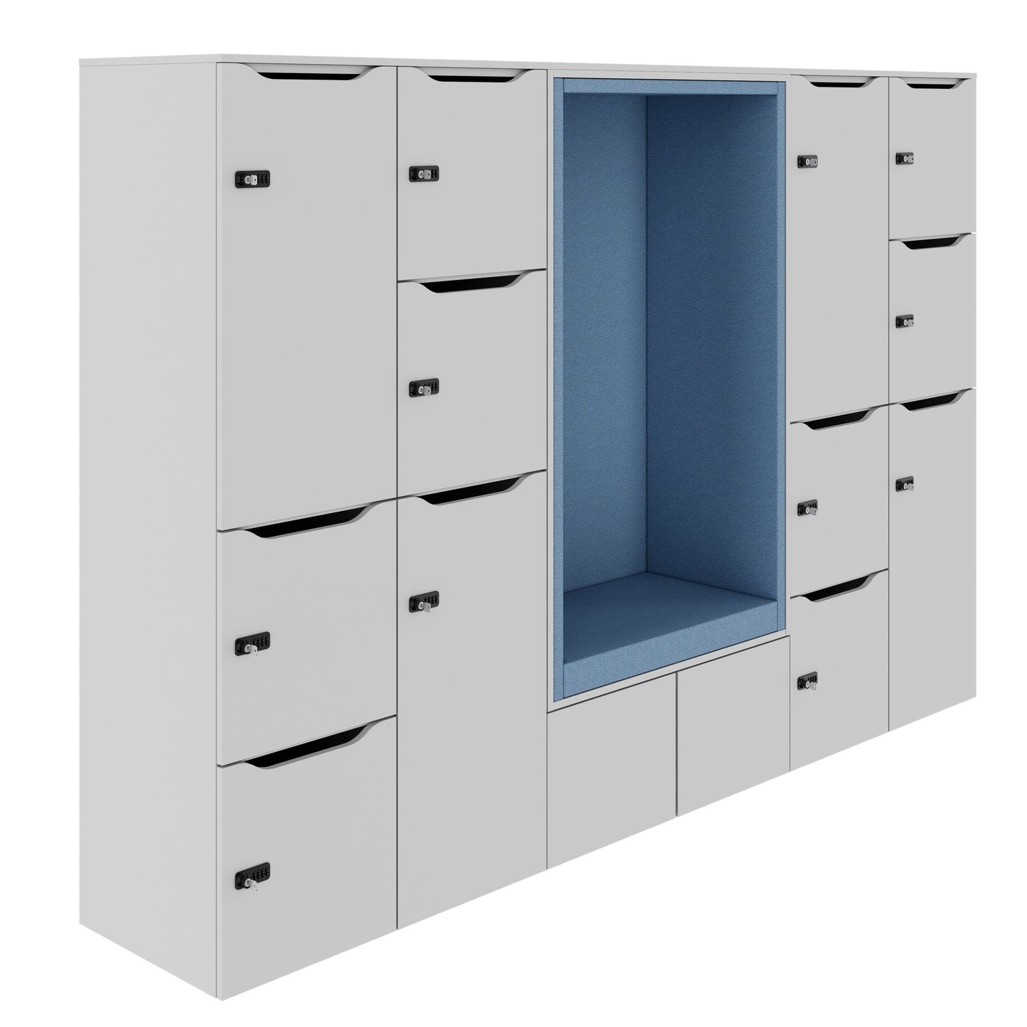 CHOICE Spind | 2706 x 1836 mm, 12 Schliessfächer, Sitznische, Perlgrau